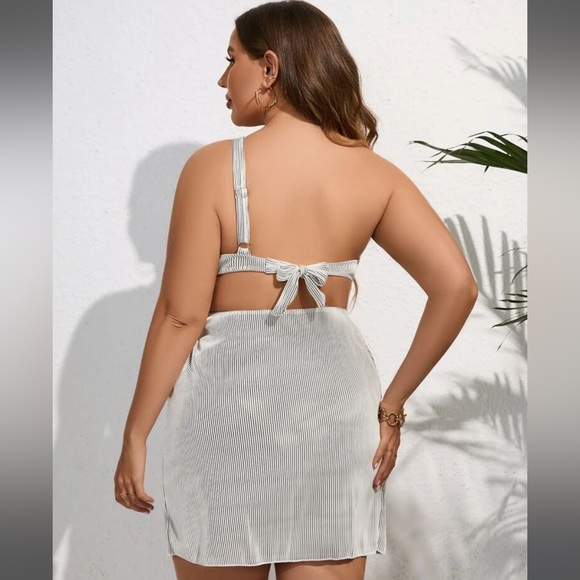 Plus 3pcs One Shoulder Underwire Bikini Swimsuit With Skirt - Picture 2 of 6